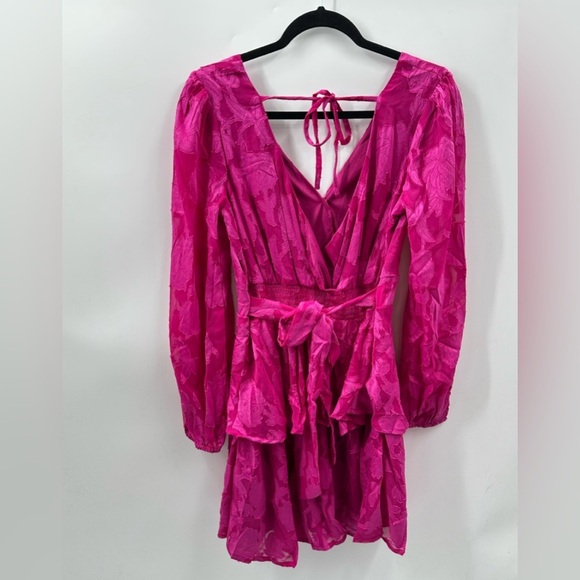 BAND OF THE FREE Kiss me fuchsia peplum ruffled textured party mini dress NWT M - Picture 3 of 16